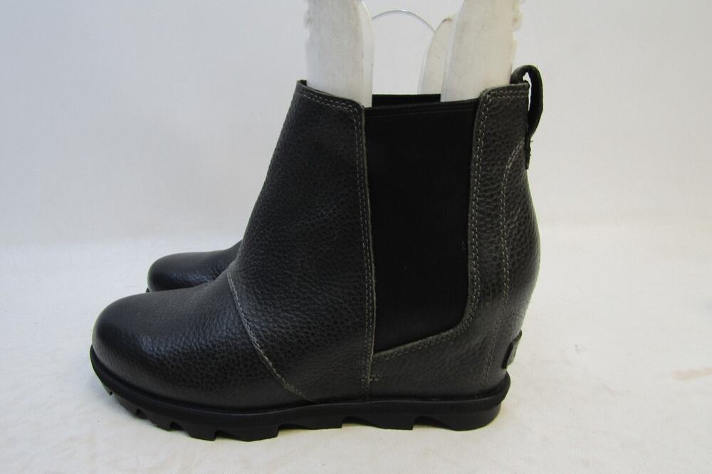 Sorel Womens Sz 9 M Black Leather Wedge Ankle Fashion Boots Bootie